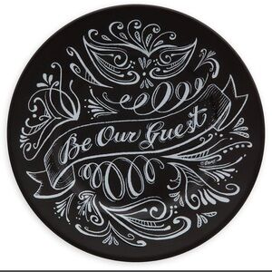 2 Disney Black Plate with White Script Design " be our guest" small plates.